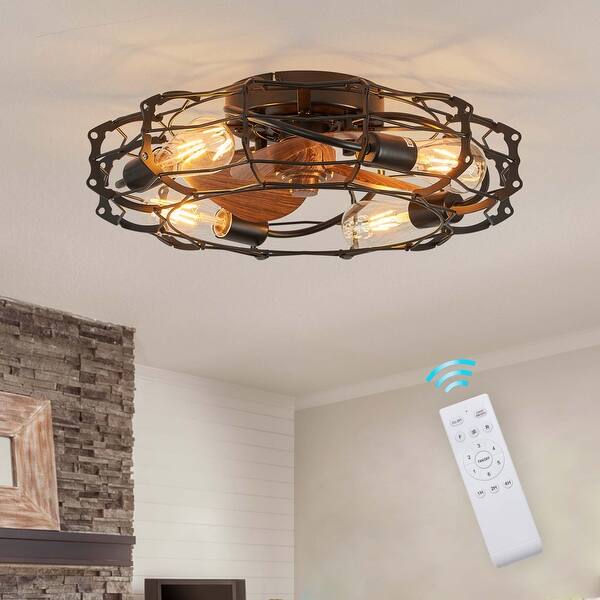 20 in. Flush Mount Ceiling Fan Light with Remote Cage Farmhouse