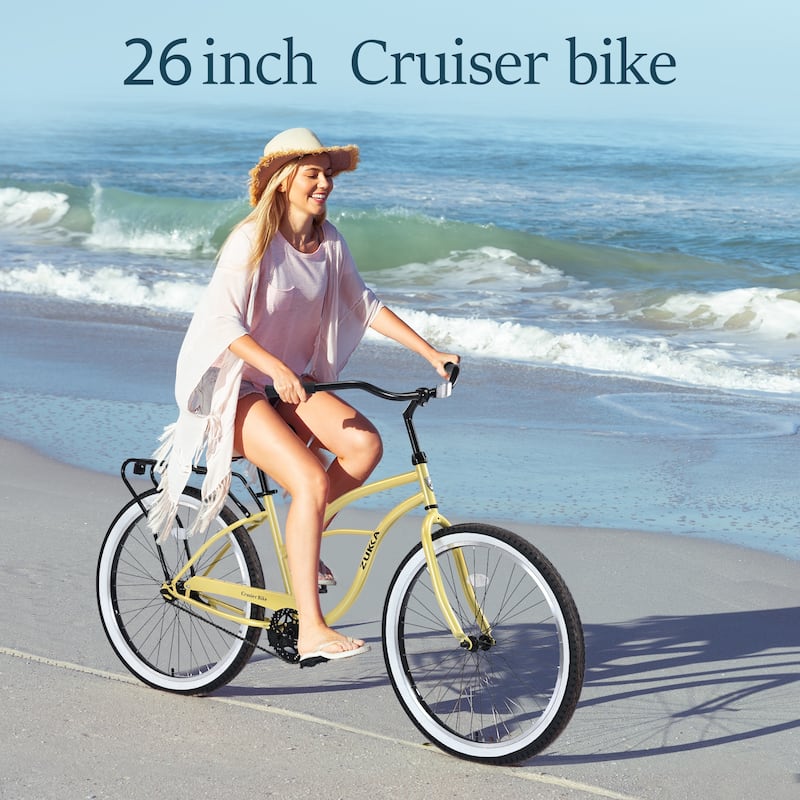 26 Inch Wide Wheels Bike, Comfort Single Speed Bicycleswith Rear Coaster Brakes, Steel Frame Beach Cruiser Bike for Teens, Kids