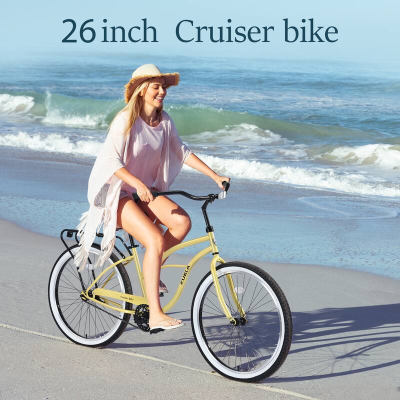 Women's Beach Cruiser - Steel Frame, Single Speed, Wide Wheels, Rear Coaster Brakes, Multiple Colors - 26