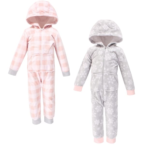 slide 1 of 1, Hudson Baby Toddler Girl Fleece Jumpsuits, Coveralls, and Playsuits 2pk, Gray Pink Snowflake 2T - Grey/Pink