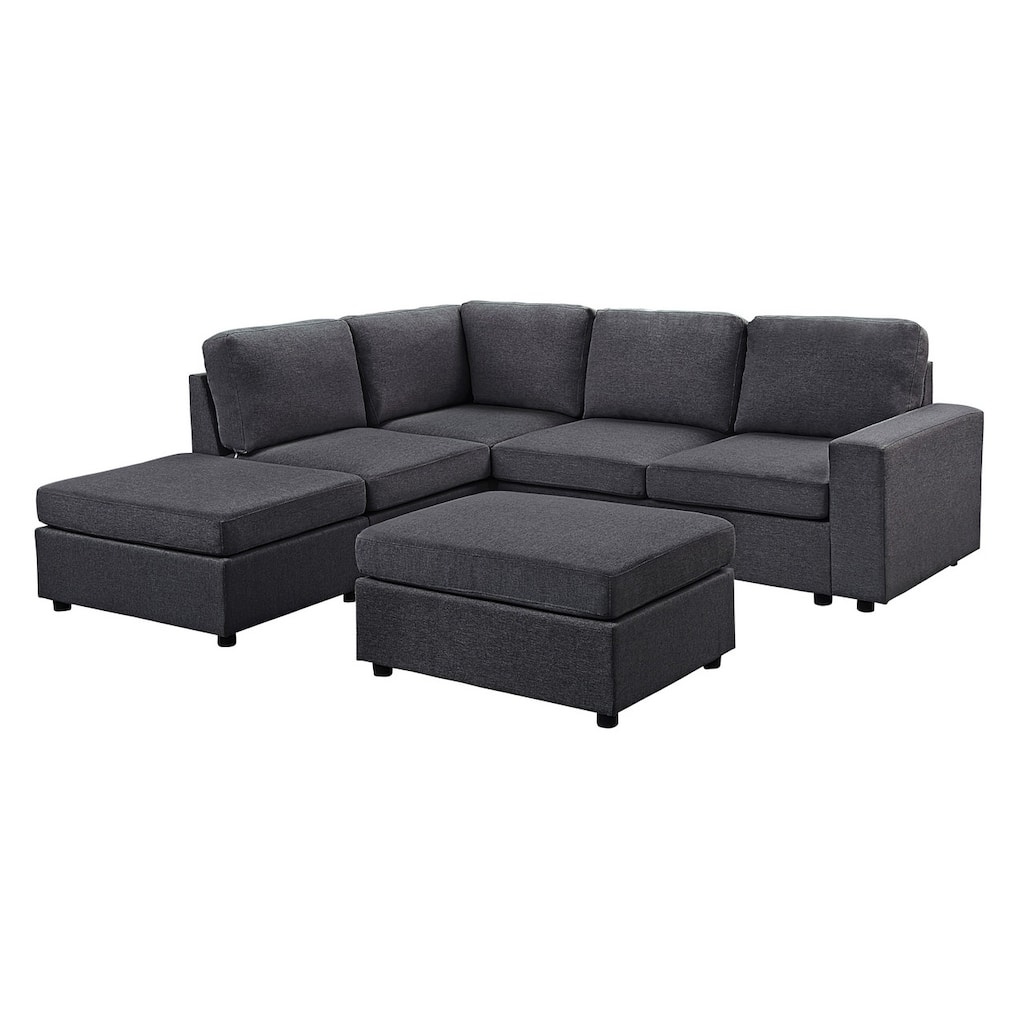 6 Seat Reversible Modular Sectional Sofa with Ottoman
