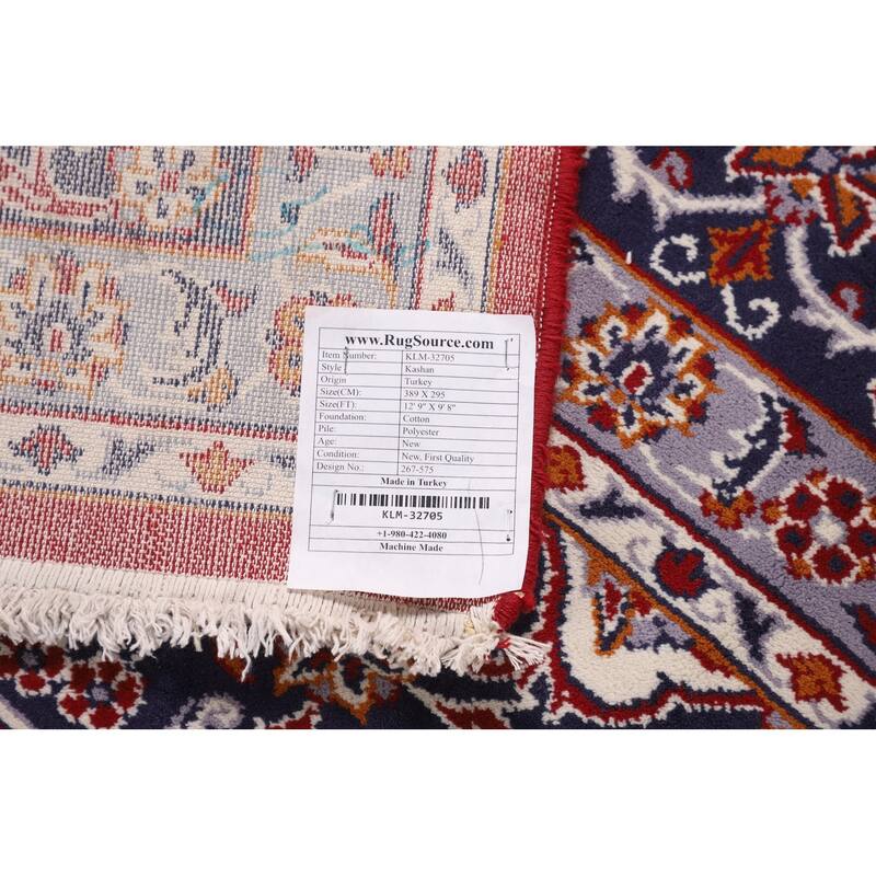 Traditional Kashan Turkish Area Rug Floral Machine-Made Carpet - 9'8" x 12'9"