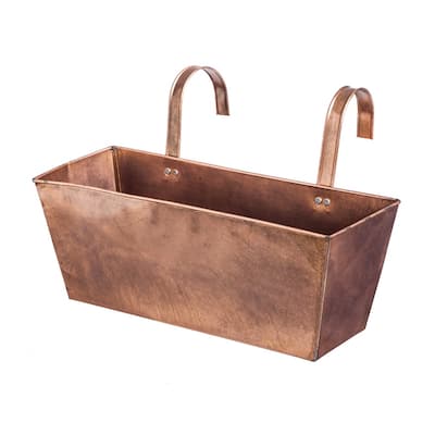15 in. Antique Metal Copper Hanging Railing Planter