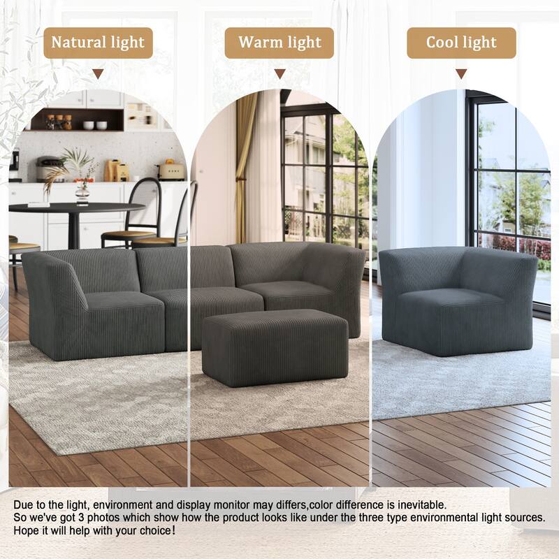 5-Pieces Modular Corduroy Sectional Sofa with Removable Ottoman