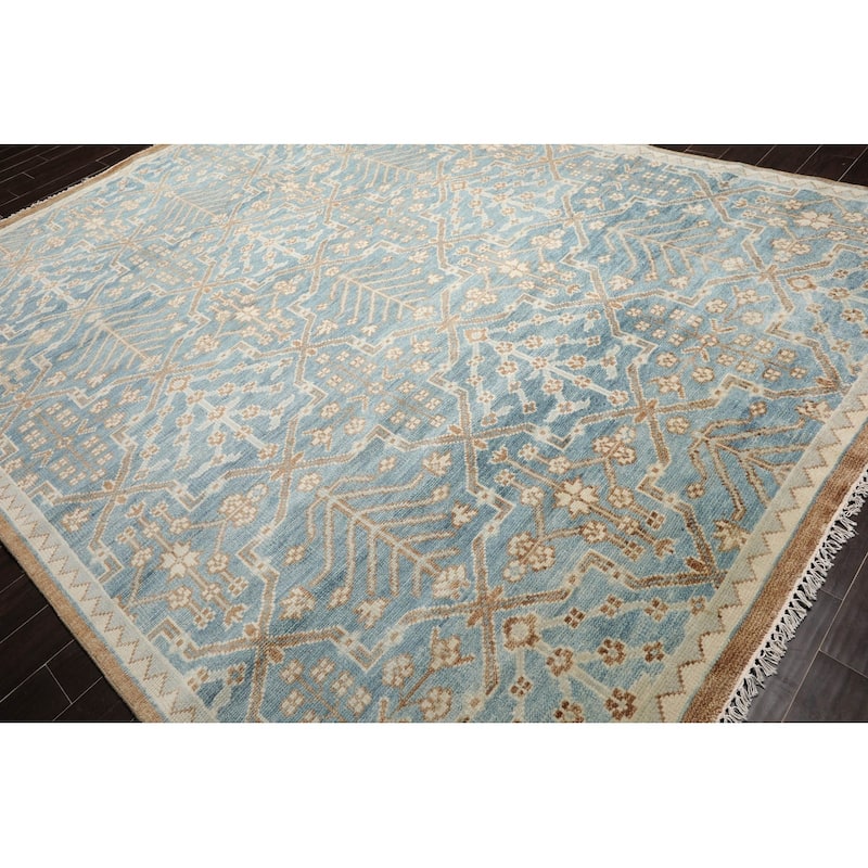 Hand Knotted Transitional Oushak Aqua Wool Oriental Area Rug