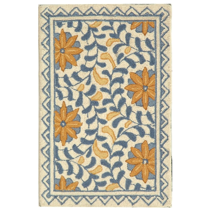 SAFAVIEH Handmade Chelsea Vermont French Country Wool Rug - 1'8" x 2'6" - Ivory/Blue