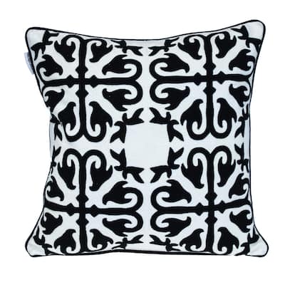 Moroccan Stencil Square Cotton Throw Pillow - 20" - Black and White