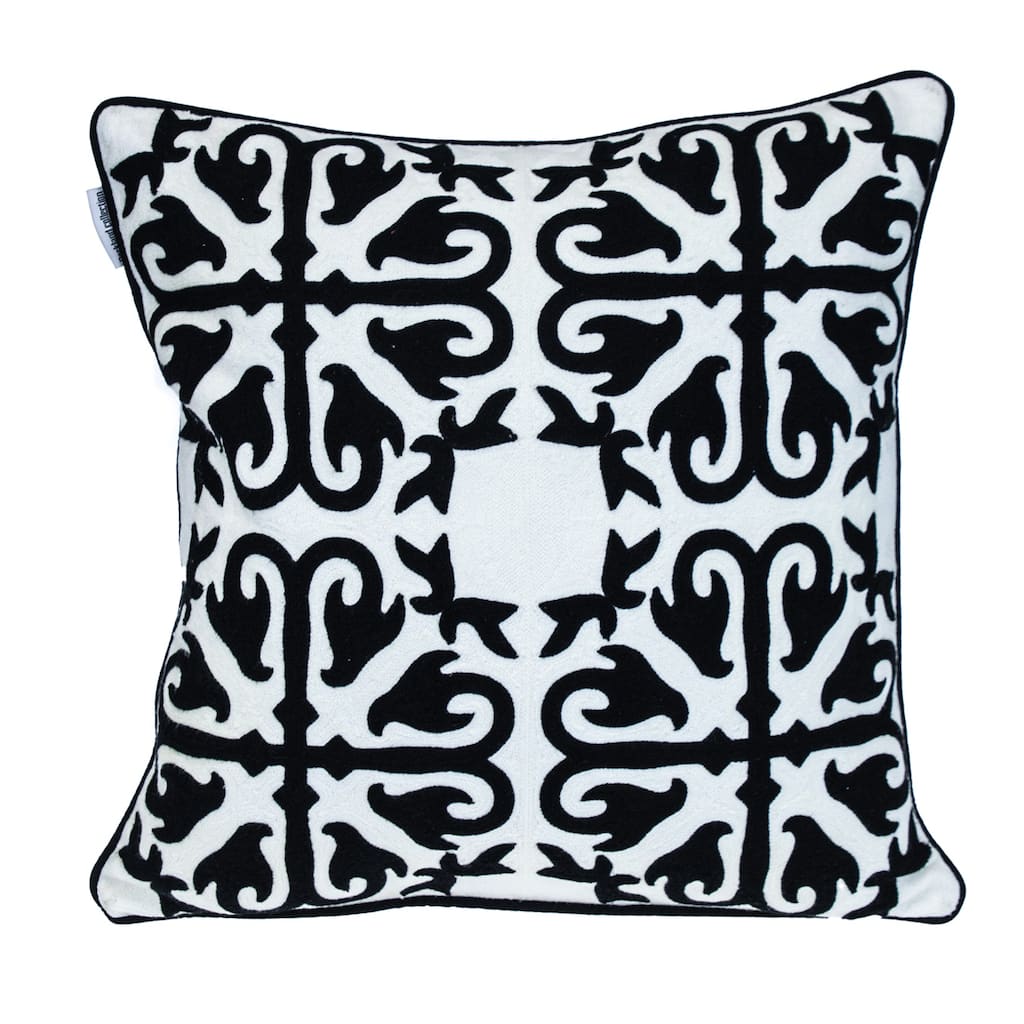 Moroccan Stencil Square Cotton Throw Pillow - 20" - Black and White
