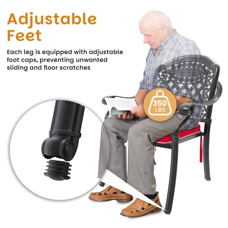 Black Stackable Cast Aluminum Patio Outdoor Dining Chairs With Seat Cushions