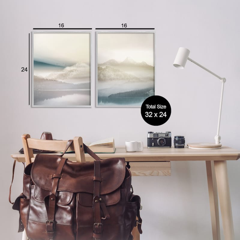 Stupell Mountain Peaks & Neutral Lake Framed Giclee Art Design By Gemma Bardot (Set of 2)