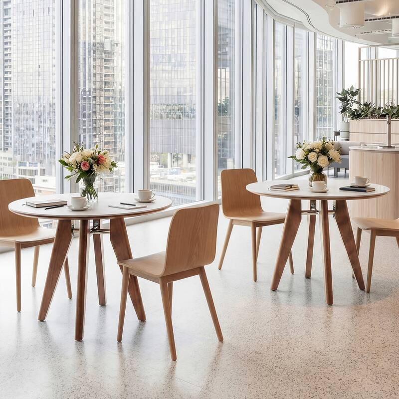 31.5-Inch Small Conference Table, Round Solid Wood Home Office Table