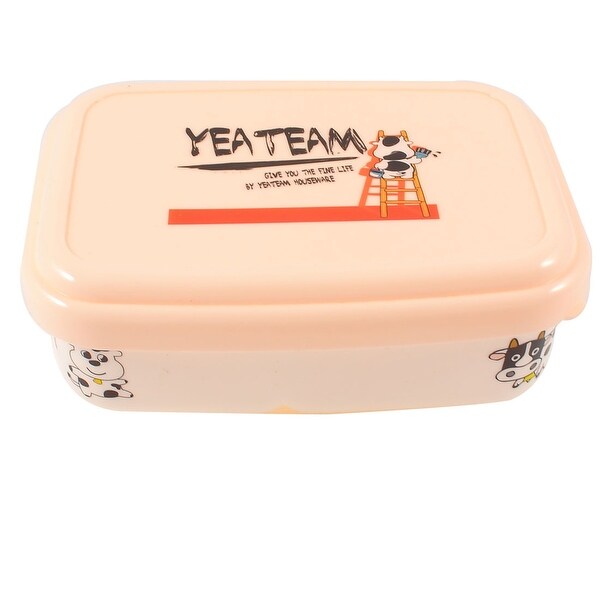 Unique Bargains Portable Detachable Plastic Lid Cartoon Letters Pattern Lunch Box Beige
