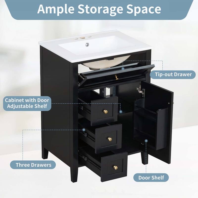Freestanding Vanity Set with 3 Drawers,Adjustable Shelf