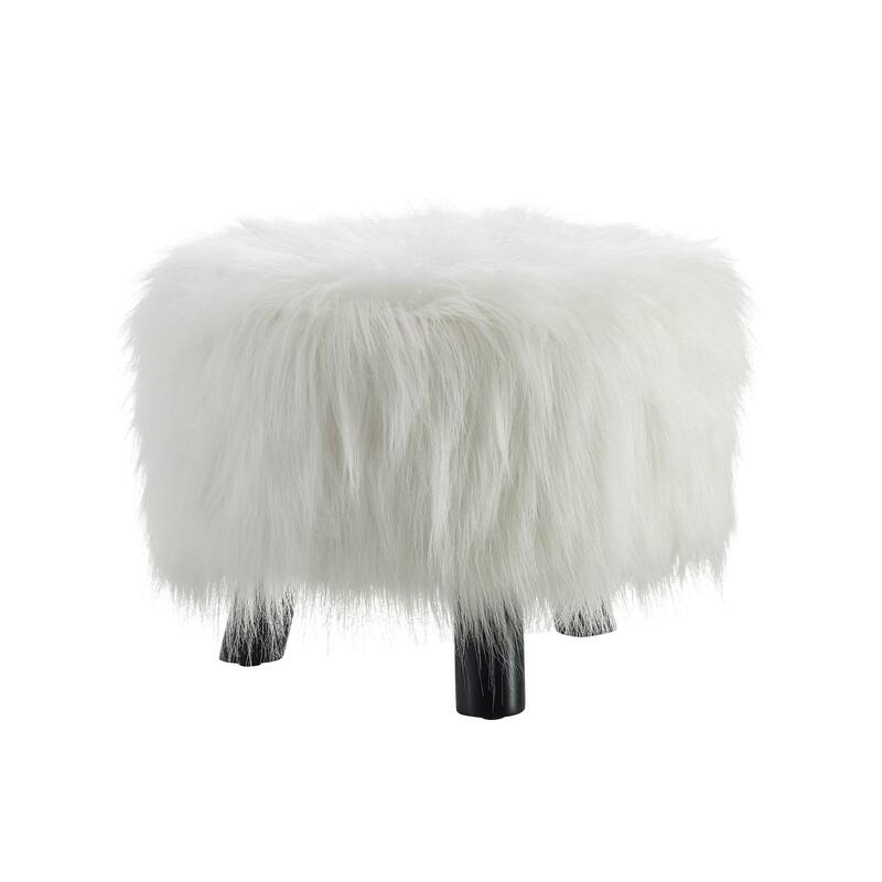 Plush Faux Fur Foot Stool - 16" - White and Black