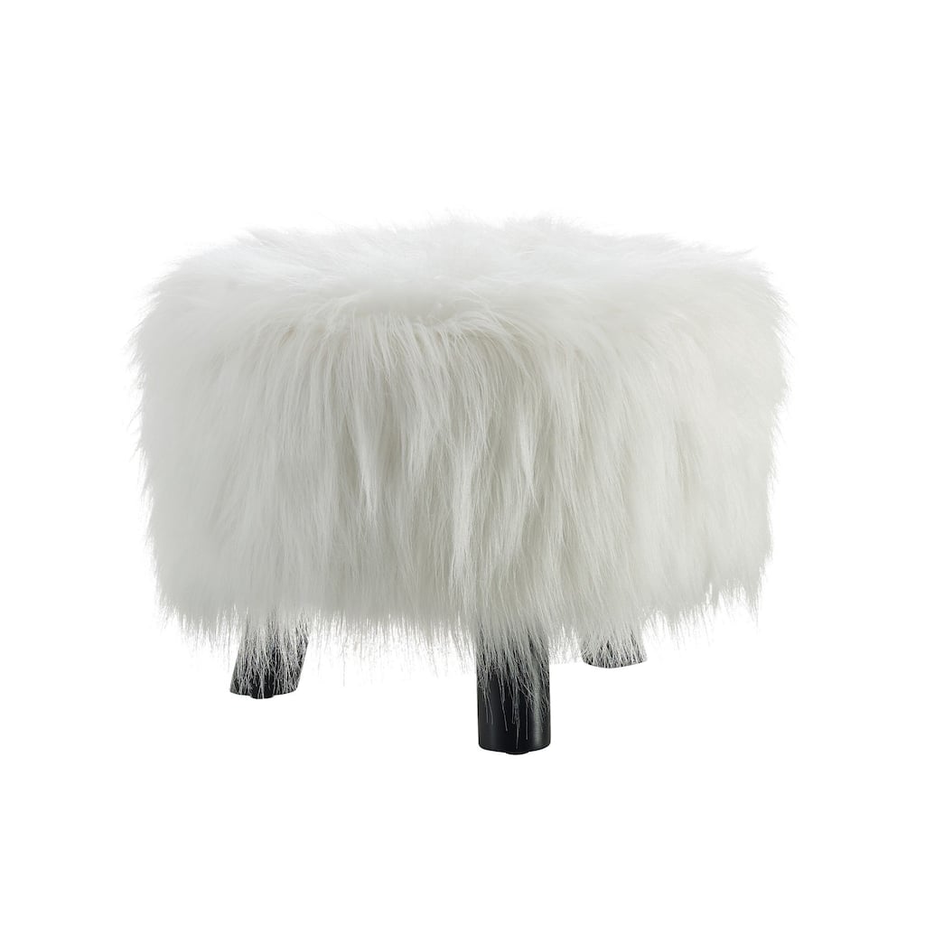 Plush Faux Fur Foot Stool - 16" - White and Black