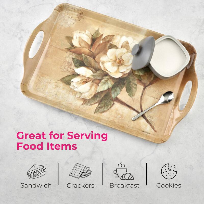 Pimpernel Sugar Magnolia Large Melamine Handled Tray - 19.25" x 11.5"