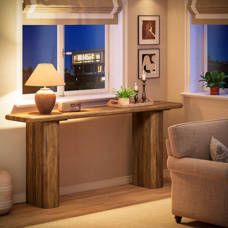 63-Inch Long Console Table, Industrial Wood Rectangular Sofa Table