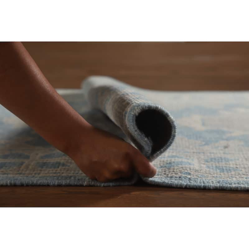 Hand Knotted Oriental 100% Wool Carpet Transitional Geometric Navy Blue & Blues Oushak Runner Rug - 15' 11'' X 3' 4''