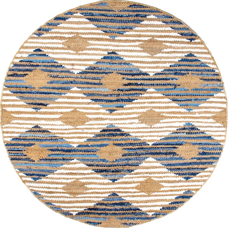 Nuloom Hand Braided Marla Denim And Jute Diamonds Area Rug