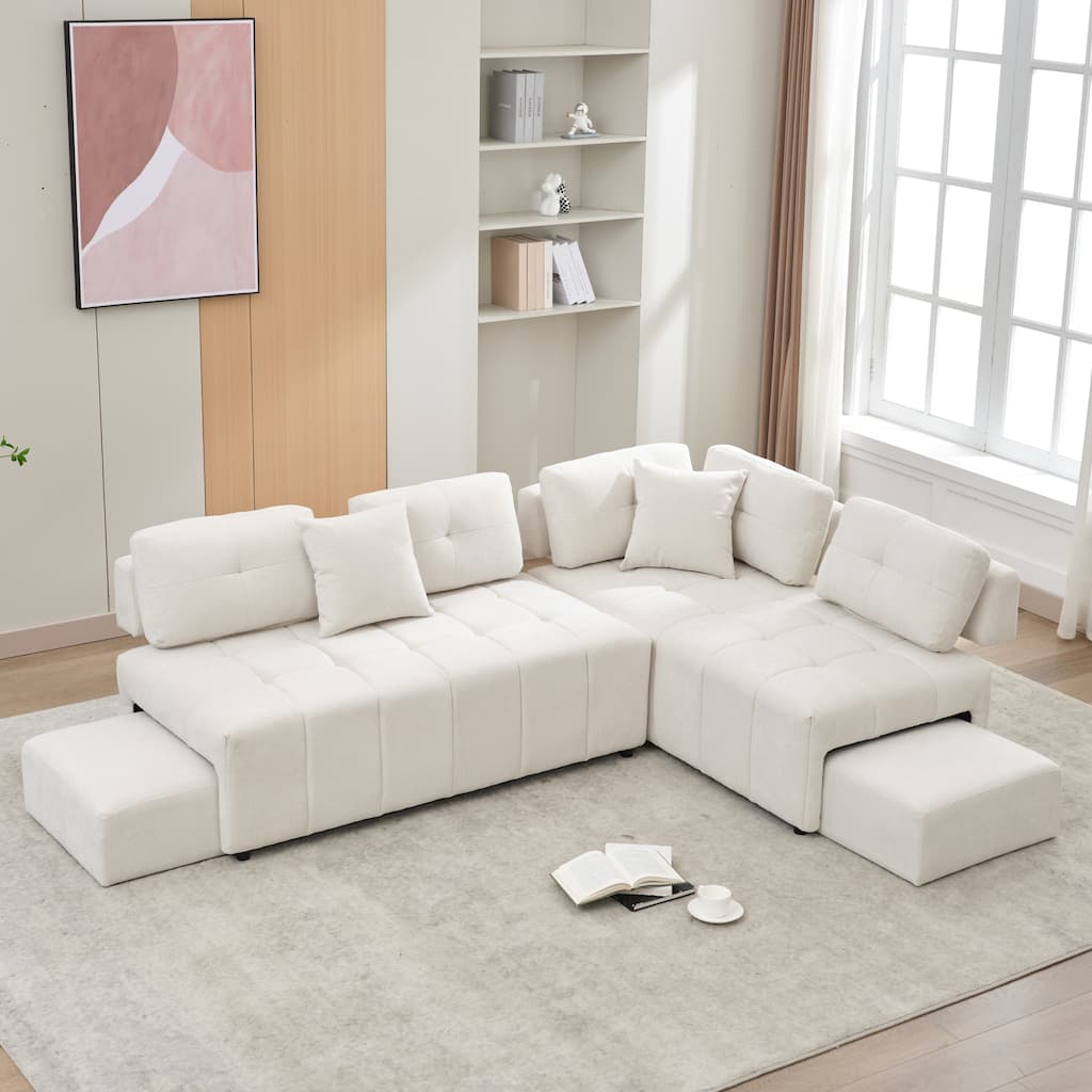 91.73" L-Shaped 4-Seater Sofa with Hidden Stools