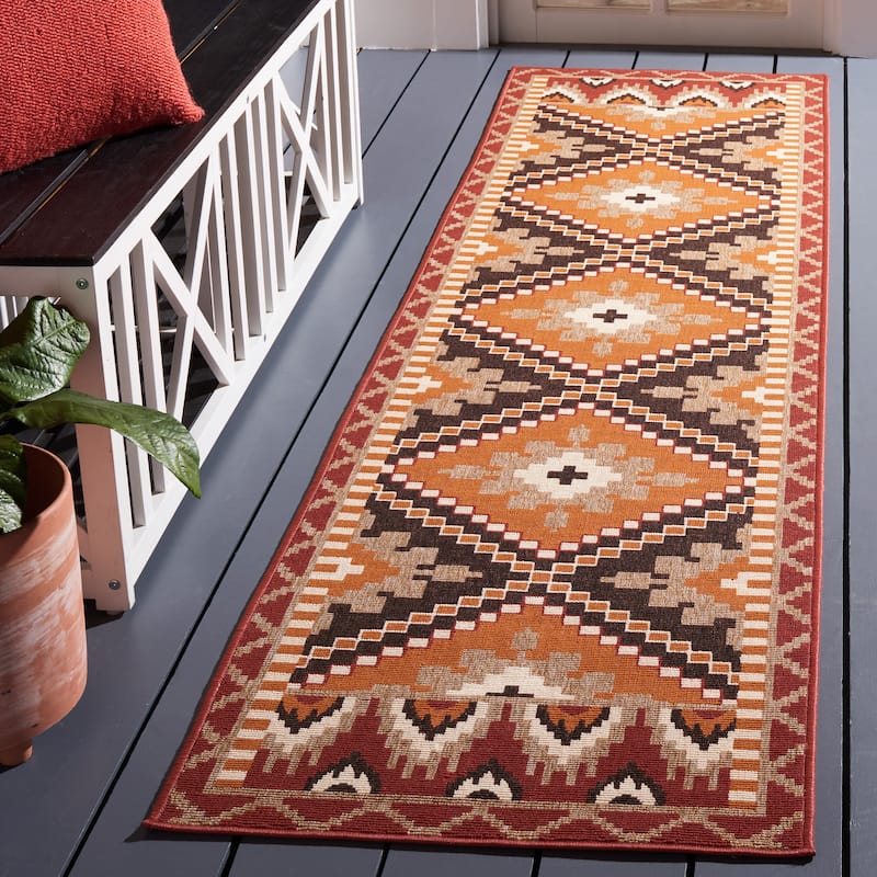 SAFAVIEH Veranda Vitaline Indoor/ Outdoor Waterproof Patio Backyard Rug - 2'3" x 6'7" Runner/6' Runner - Rust/Red