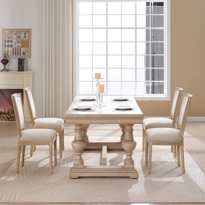 French Country Dining Chairs Set of 2, Upholstered Chairs with T-shaped Back, Wire drawing and carving techniques