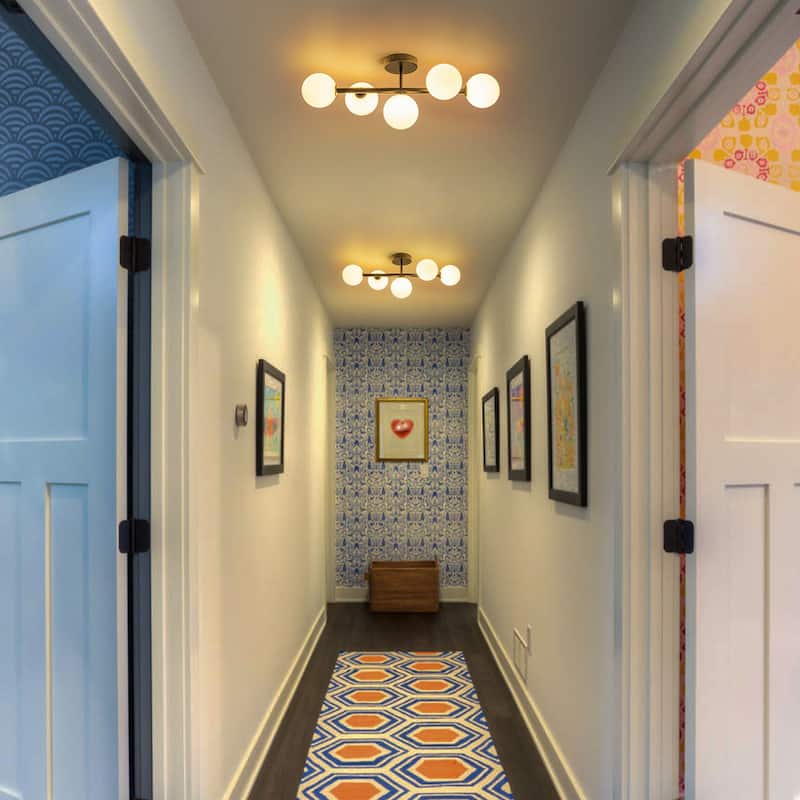 5-Light Dimmable Semi Flush Mount Ceiling Light with Globe Opal Shade - W26.38"