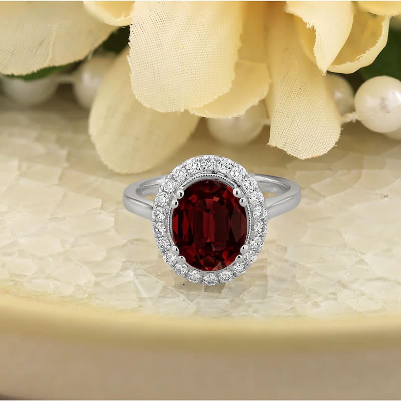 Auriya Vintage 2 5/8ct Oval Garnet and Halo Diamond Engagement Ring 1/3ctw 14k Gold