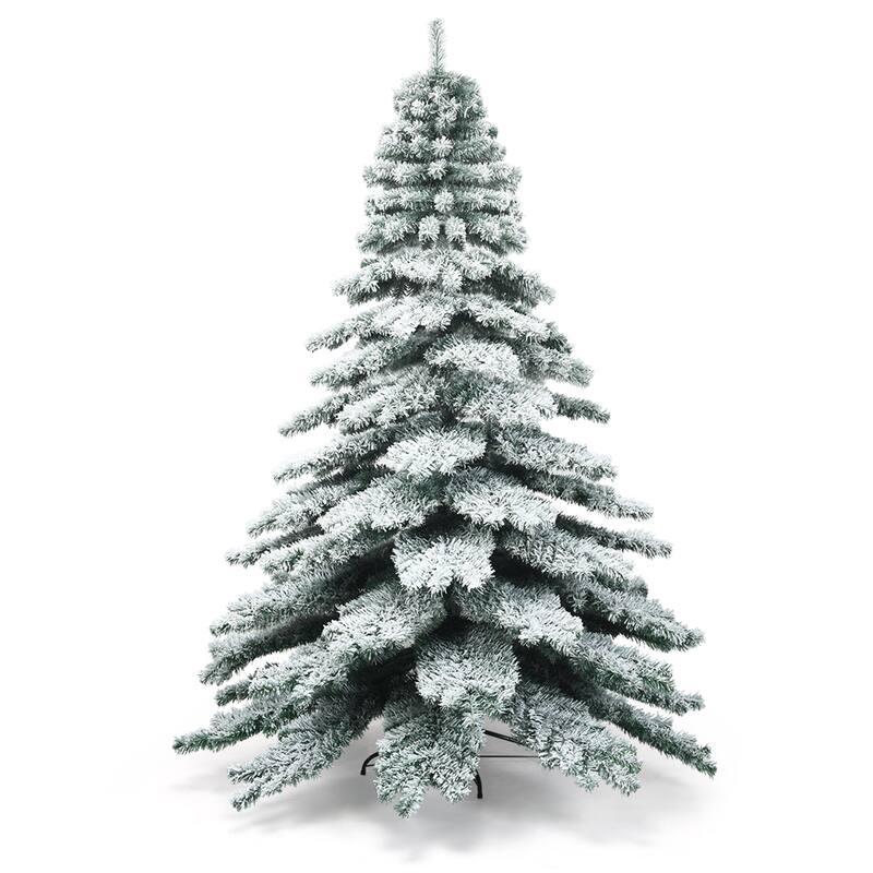 Gymax 7.5ft Artificial Christmas Tree Snow Flocked Hinged Pine Tree w/ - See Details