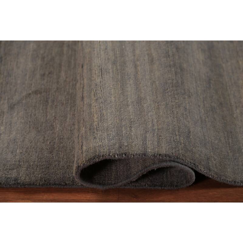 Modern Gray Gabbeh Runner Rug Hand-Knotted Wool Carpet - 3'5" x 9'10"