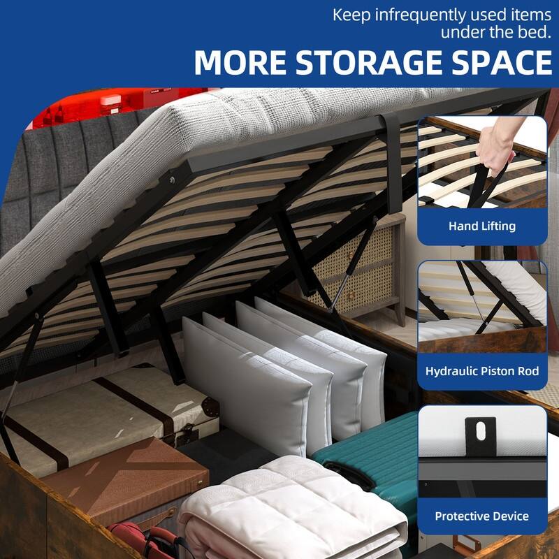 Moasis Lift-Up Storage Bed Frame with Charging Station & Storage Headboard
