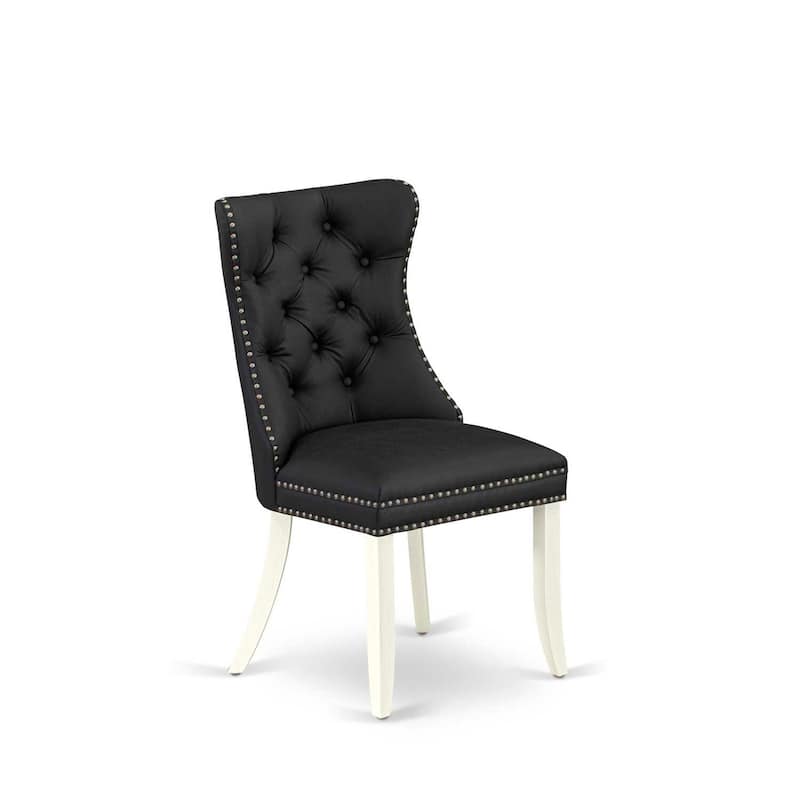 Parson Dining Chairs Set of 2 - Dark Gray Faux Leather Padded Chairs with Nailhead Trim