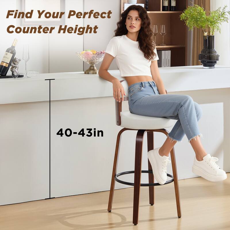 26"/29" Faux Leather Upholstered Swivel Counter/ Bar Stools with Bentwood Legs