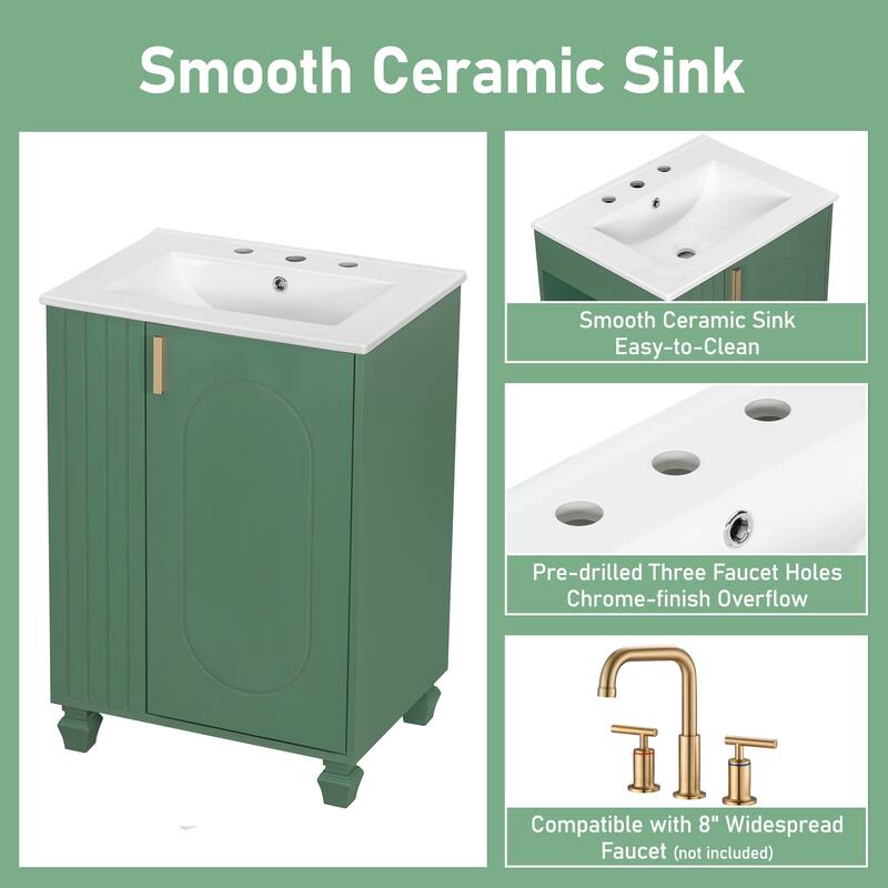 24" Bathroom Vanity with Sink, Bathroom Cabinet with Door Shelf, Side Open Storage, Solid Wood Frame,Soft Closing Door
