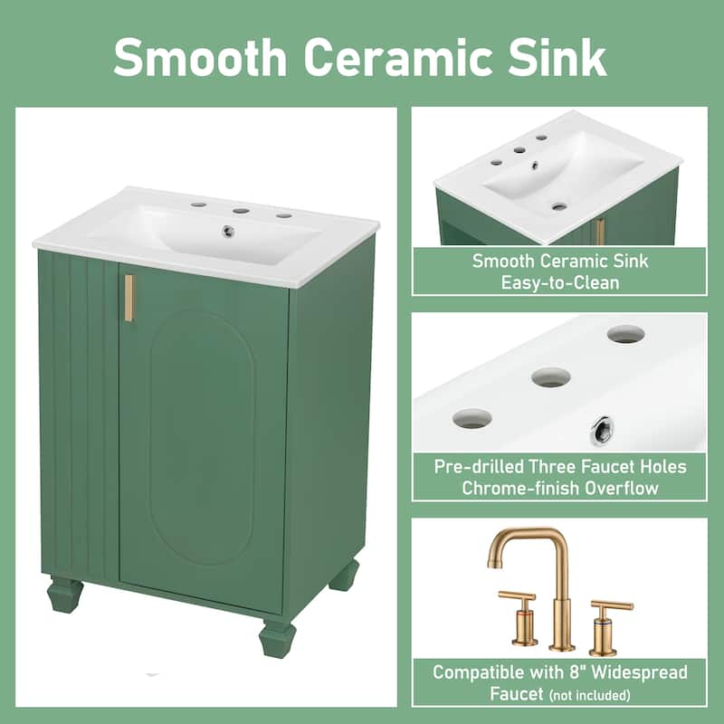 24" Bathroom Vanity with Sink, Multifunctional Storage Bathroom Cabinet with Door Shelf, Side Open Storage, Soft Closing Door