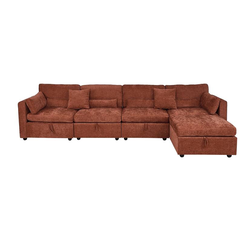 Chenille Modular Sectional Sofa with Right-Arm Chaise & Dual Middle Seats