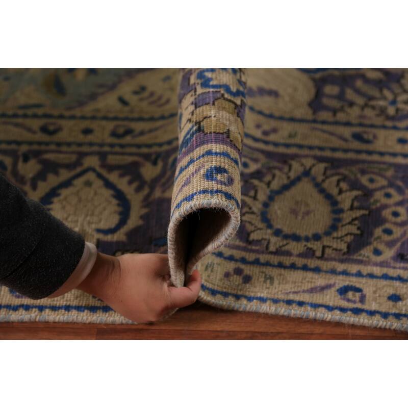 Floral Blue Medallion Tabriz Persian Area Rug Hand-Knotted Wool Carpet - 9'5"x 12'4"