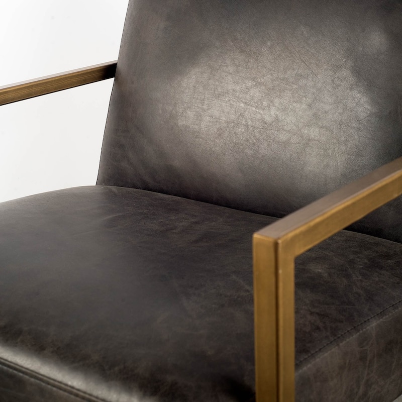 Armelle I Black Leather Seat w/Gold Metal Frame Accent Chair - 28.25" W x 32.75" D x 30.0" H