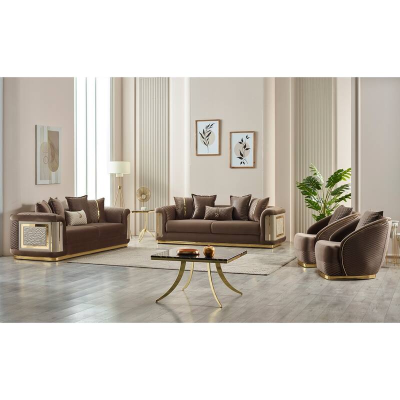 Elena 4-piece Living room Set Pillow Back - Brown