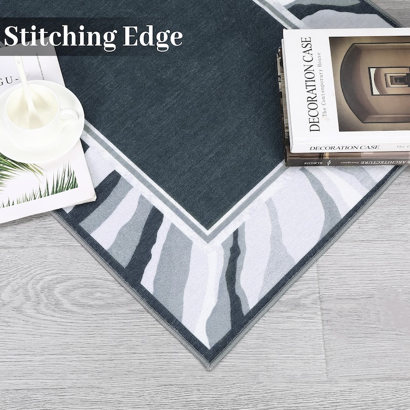Modern Bordered Area Rugs for Living Room Bedroom Low Pile Non-Slip Rug Carpet