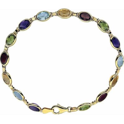 Curata 14k Yellow Gold Multi Gemstone 7.25 Inch Bracelet