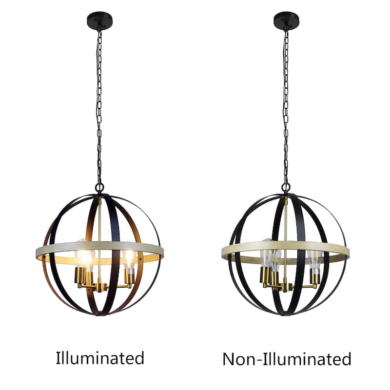 Farmhouse 3-light Matte Black/ Brass Hanging Pendant - Matt Black/ Brass/ Wood