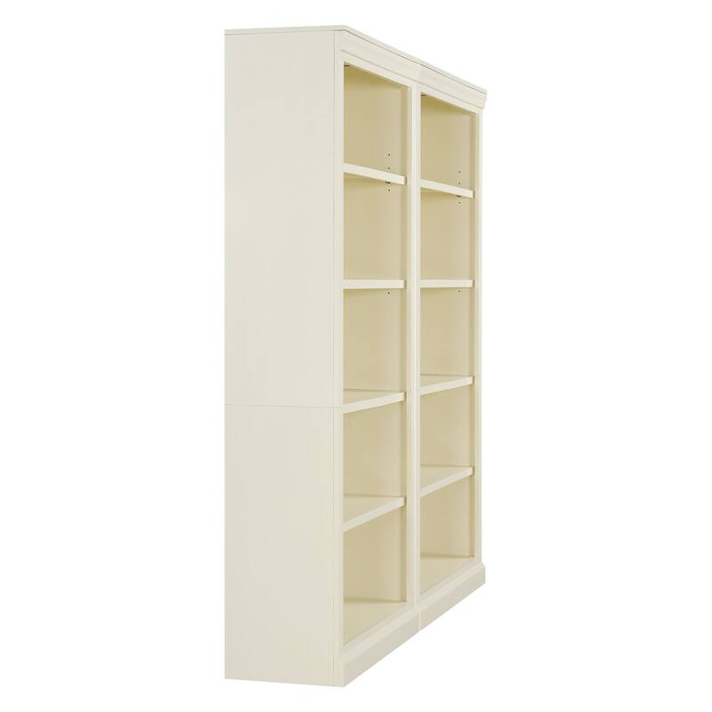 Wood Bookshelves Set of 2, 83" 5-Tier Open Bookcases with LED Light Bar, Modern Floor Storage Cabinet with Adjustable Shelves