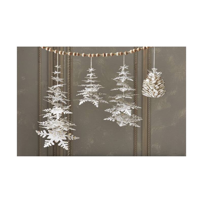 12" White Paper Snowflake Tree Decor - Holiday Decorative Object, Winter Tree Sculpture, Dust Clean, 8" L x 8" W