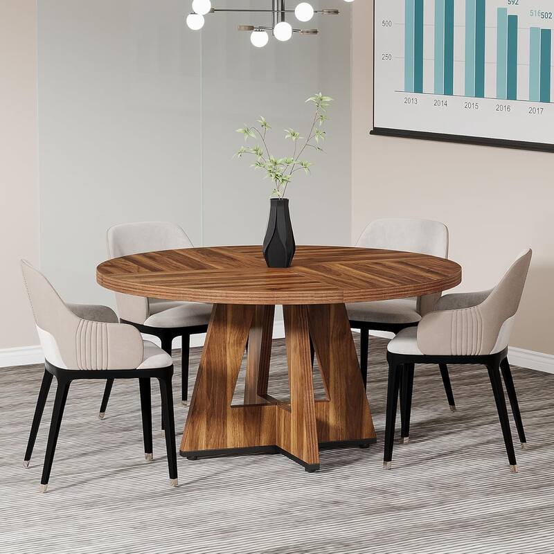 47" Round Conference Table Meeting Room Table with Thickened Top Wood Base Modern Training Desk for Conference/Seminar Room