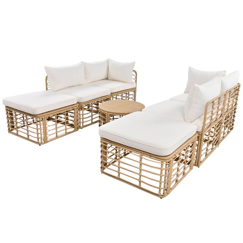 7-Pieces Outdoor Wicker Modular Sectional Sofa Set with Coffee Table, Free Combination