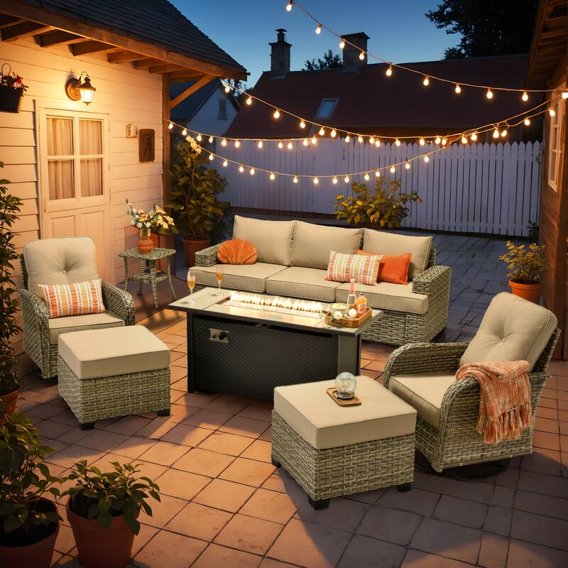XIZZI 9-piece Outdoor Patio Furniture Fire Pit Set - Beige