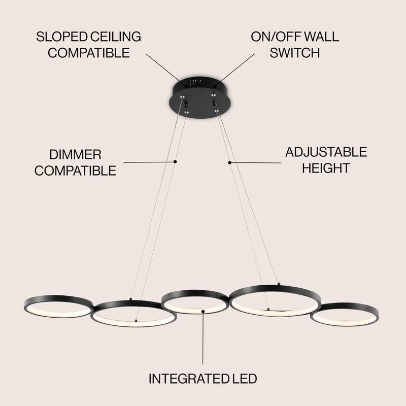 Juno 40.75" 5-Light Bohemian Coastal Iron Linear Integrated LED Pendant, Black by JONATHAN Y - 5 Light - Black