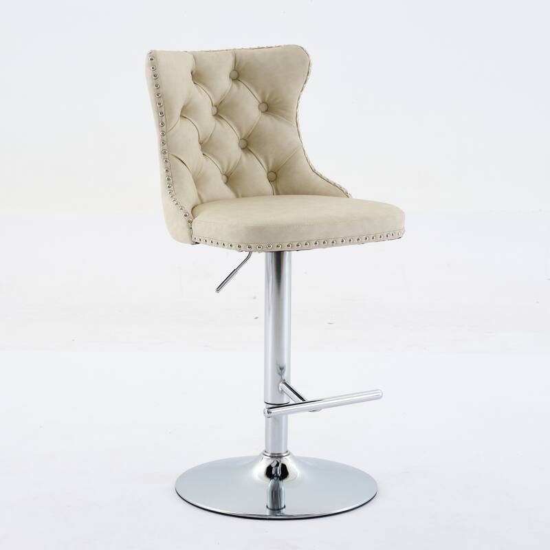 Set of 2 Swivel Velvet Tufted Adjusatble Seat Height Barstools