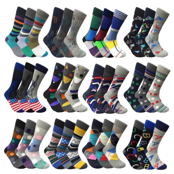 Mens Mixed Funny Colorful Novelty Crew Casual Patterned Socks 3 Pair Bundle